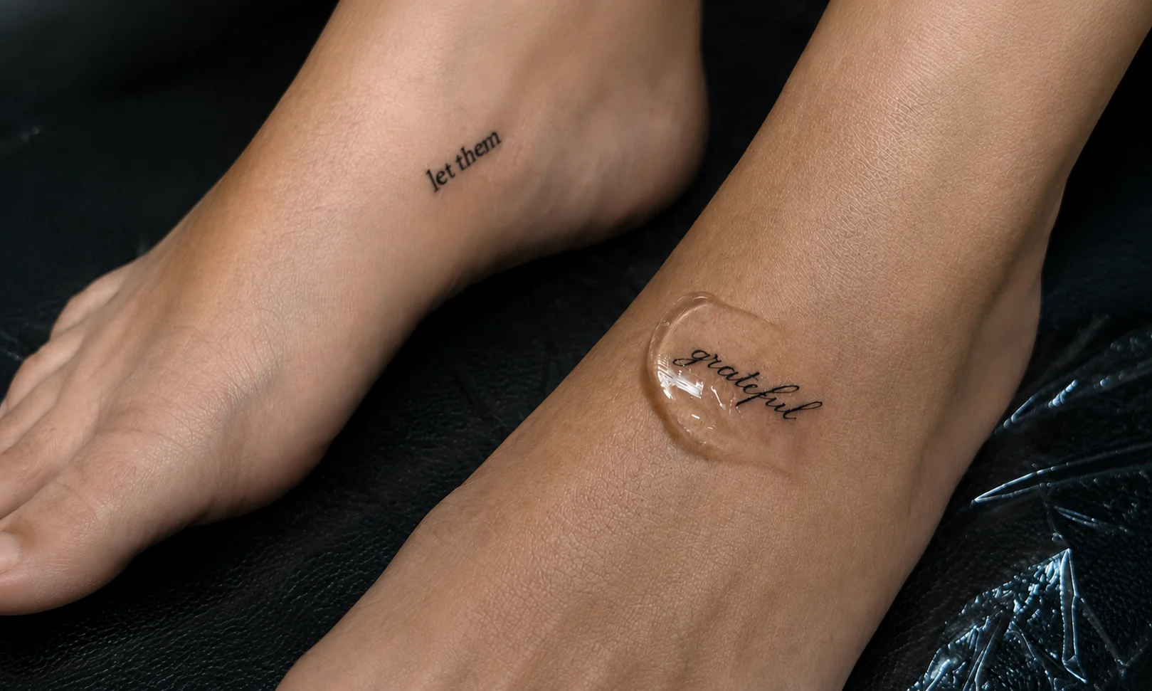Kap prozirne masti za njegu na fine line tetovaži natpisa